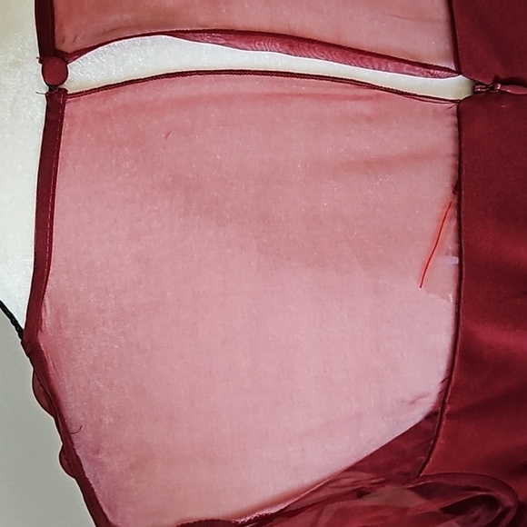 Roaman's Brick Red Short Sleeve Dress with Sheer Gauze Accents NWT - Picture 4 of 12